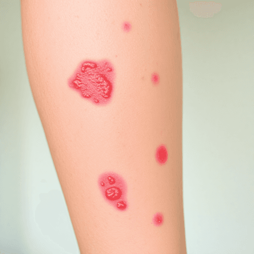 Close-up of a person's leg displaying dry, scaly patches and inflamed, red skin, highlighting the symptoms of atopic dermatitis against a soft, neutral background.